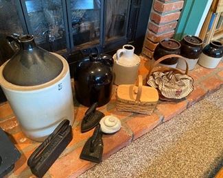 Jugs, Crocks, Vintage Irons