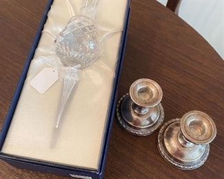 Sterling Silver Candle Holders , 1983 Lenox Crystal Tree Topper
