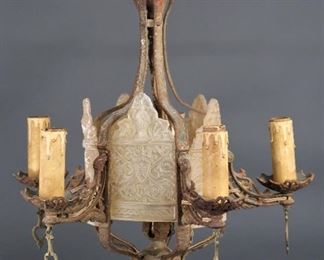 Art Deco Cast Iron Slip Shade Chandelier