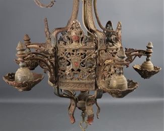 Antique Vintage Art Deco Cast Iron Chandelier