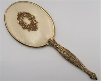 vintage Ornate Brass Vanity Hand Mirror
