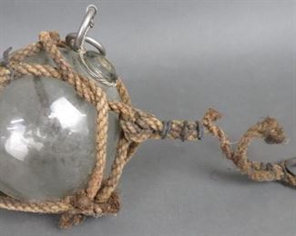 Vintage Large Clear Glass Fishing Float With Net