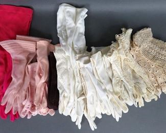 Vintage Ladies Cloth, Beaded & Lace Gloves  18 pairs of small, dainty, unique and lovely ladies/girls gloves in good vintage condition, one has the original department store tag. Most are marked size 7.5.
