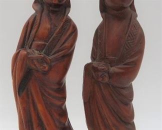 vintage boxwood hand carved Oriental statuettes