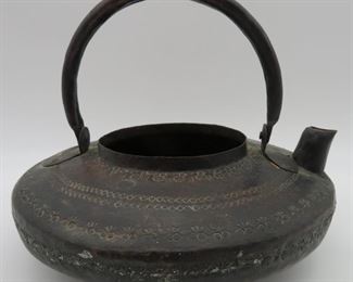 Antique East Asian Copper Etched Teapot Kettle