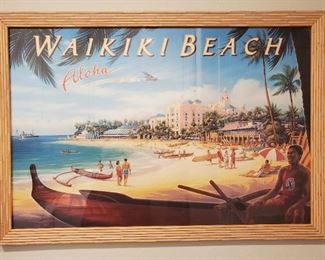 Large framed Waikiki Beach poster