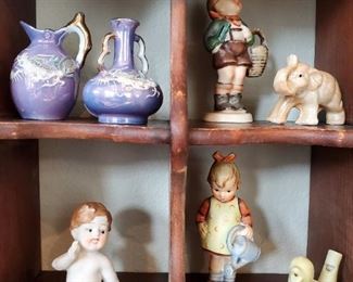 Miniature Moriage Dragonware pitcher and vase, vintage Hummels, vintage ceramic bird whistle