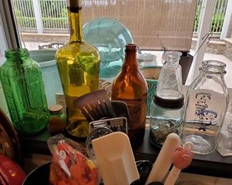 Vintage Zobelein's Eastside beer bottle, Brogiere's dairy milk bottle, other vintage bottles