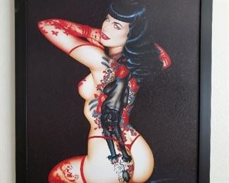 Large framed poster - tatooed Bettie Page style pin up