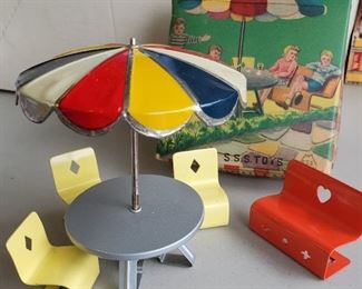 S.S.S. Toys Japan metal and enamel patio furniture set