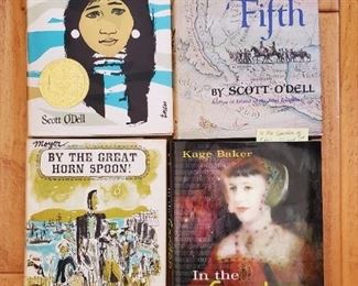 Author signed books - 1st Edition Island of the Blue Dolphin, 1st Ed The King's Fifth, By the Great Horn Spoon and In the Garden of Iden