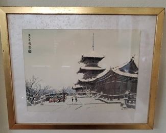 Vintage Japanese Woodblock print: "Kiyomizu Shrine Snow Scene" by Tokuriki Tomikichiro (1902-1999)