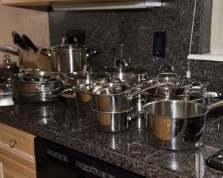 Collection of Stainless Pots and Pans Including All-Clad