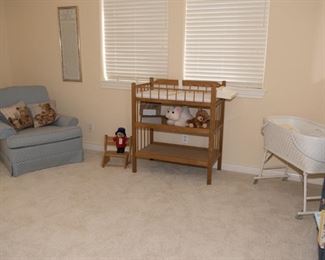 Baby Changing Table, Bassinet and Blue Sitting Chair