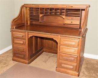 Roll Top Derby Desk Co. Boston MA Approximatey 60"W x 33.5"D x 50"H 