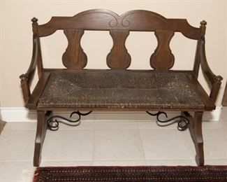 Wood Bench With Rattan Seat 39"W