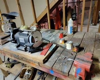 Antique Scales, Grinder, and tools