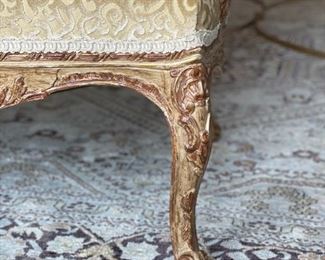 Pair of Nancy Corzine upholstered armchairs with matching silk upholstered backs. Each chair measures 32" W x 27" D x 47" H. Photo 4 of 6.