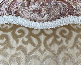 Pair of Nancy Corzine upholstered armchairs with matching silk upholstered backs. Each chair measures 32" W x 27" D x 47" H. Photo 6 of 6.