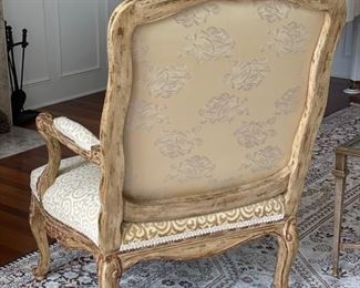 Pair of Nancy Corzine upholstered armchairs with matching silk upholstered backs. Each chair measures 32" W x 27" D x 47" H. Photo 3 of 6.