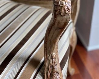 Pair of Nancy Corzine upholstered armchairs with matching silk upholstered backs. Each chair measures 32" W x 27" D x 47" H. Photo 5 of 6.