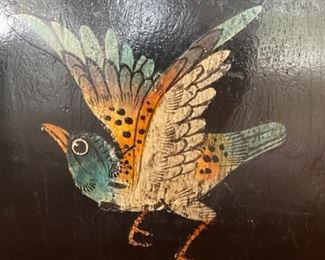 Antique hand-painted drum table with ebony Asian chinoiserie finish. Measures 23" H x 23" W. Photo 3 of 3.