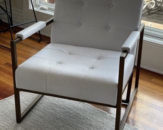 Faux ostrich leather Milo-Baughman style armchair with brass frame - 2 available. Each measures 29" W x 32" D x 33" H . Photo 1 of 2.