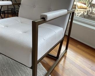 Faux ostrich leather Milo-Baughman style armchair with brass frame - 2 available. Each measures 29" W x 32" D x 33" H . Photo 2 of 2.