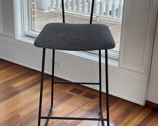Bistro table/bar stool - 2 available. Upholstered seats with metal frame and wood backrest. Seat measures 31" high.