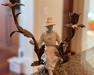 Porcelain and brass candlesticks - 2 available. Photo 1 of 2.