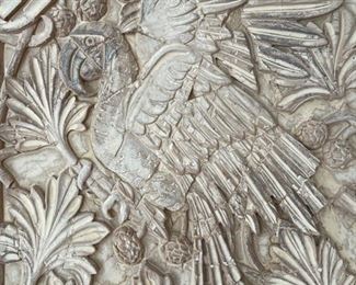 Tea stained wood carving of parrots. Measures 35" x 35". Photo 3 of 3.