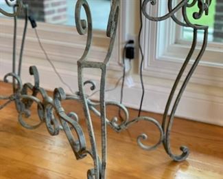 Travertine-topped wrought iron console. Measures 48" x 26" x 41" H. Photo 2 of 2.