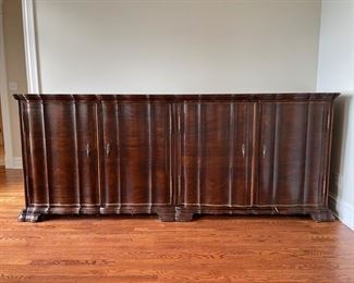 Alfonso Marina for Ebanista flame mahogany grand buffet. Measures 104" W x 24" D x 41" H 52" W. Could be divided and re-finished into two individual 52" W buffets. As us for resources. Photo 1 of 2.