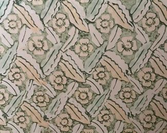 Antique glass front cabinet with wallpaper interior and skeleton key. Measures 57" W x 17" D x 80" H. Photo 2 of 3.