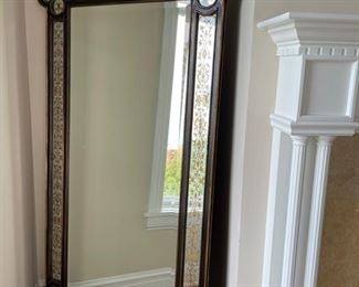 Ebony mirror with hand-painted gold Fleur de Lis detailing. Measures 39" W x 77" H. Photo 2 of 2.