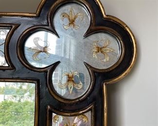 Ebony mirror with hand-painted gold Fleur de Lis detailing. Measures 39" W x 77" H. Photo 1 of 2.