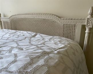 Queen whitewashed cane bed frame. Bedding and mattress set sold separately. Photo 2 of 3.