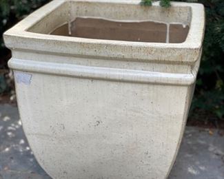 Chalet glazed off-white square planter - 2 available. One measures 21" H x 19" W. The smaller measures 21" H x 19" W.
