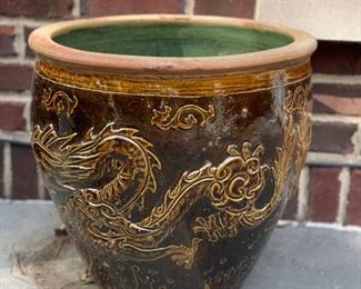 Glazed ceramic planter with dragon motif - 2 available. Photo 1 of 2.