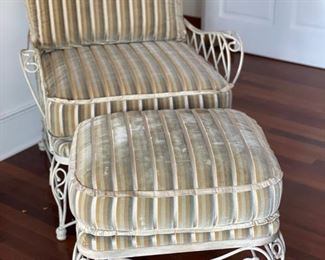 Velvet upholstered metal chair and ottoman. Photo 1 of 2.