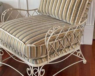 Velvet upholstered metal chair and ottoman. Photo 2 of 2.