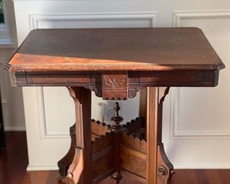 Antique Victorian Eastlake side table. Measures 27.5" W x 21" D x 27" H Photo 1 of 3.