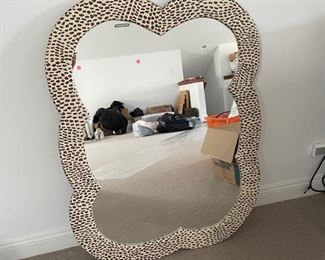 Hand painted leopard print mirror. Measures 36" H x 24" W. Photo 1 of 2.