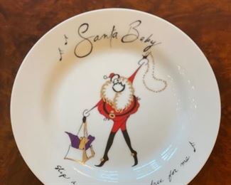 Set of 8 Santa Baby Pottery Barn dessert plates. Photo 1 of 2.
