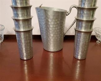 Hammered Aluminum Pitcher and Cup Set