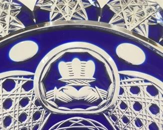 Celtic Crystal Claddagh cobalt blue footed vase