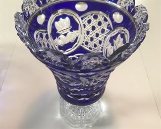 Celtic Crystal Claddagh cobalt blue footed vase