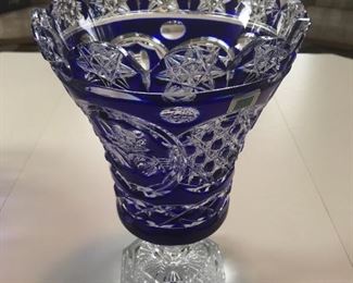 Celtic Crystal Claddagh cobalt blue footed vase