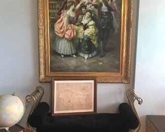 Gold iron bench with black velvet cushion $75