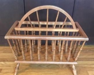 Vintage Early American or Colonial Style Wood Spindle Two Section Magazine Rack $35